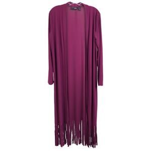 Attitudes By Renee Duster Cardigan Womens Size M Purple Midi Jersey Fringe Hem